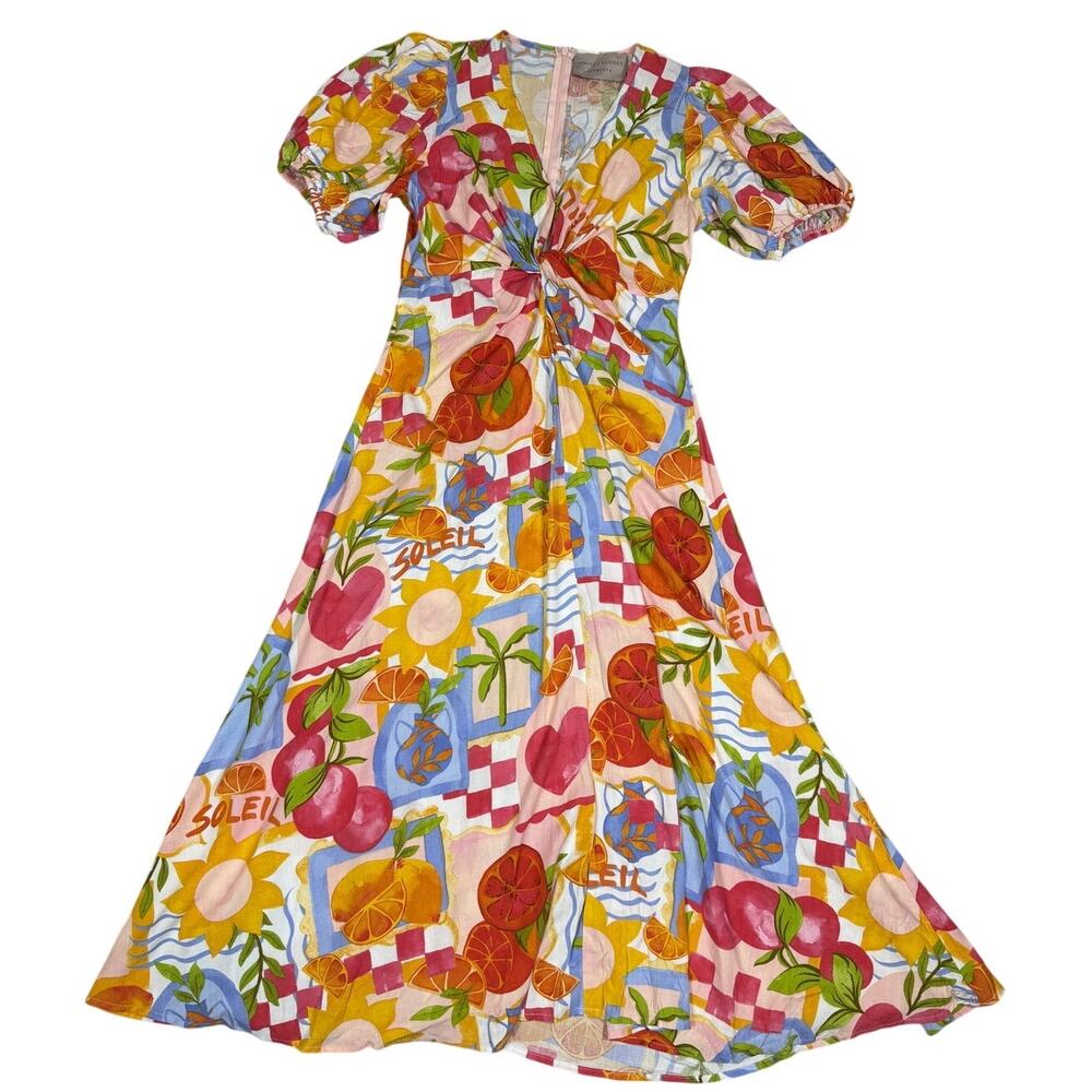 White Closet Elements Fruit Floral Midi Dress Womens Size XS
